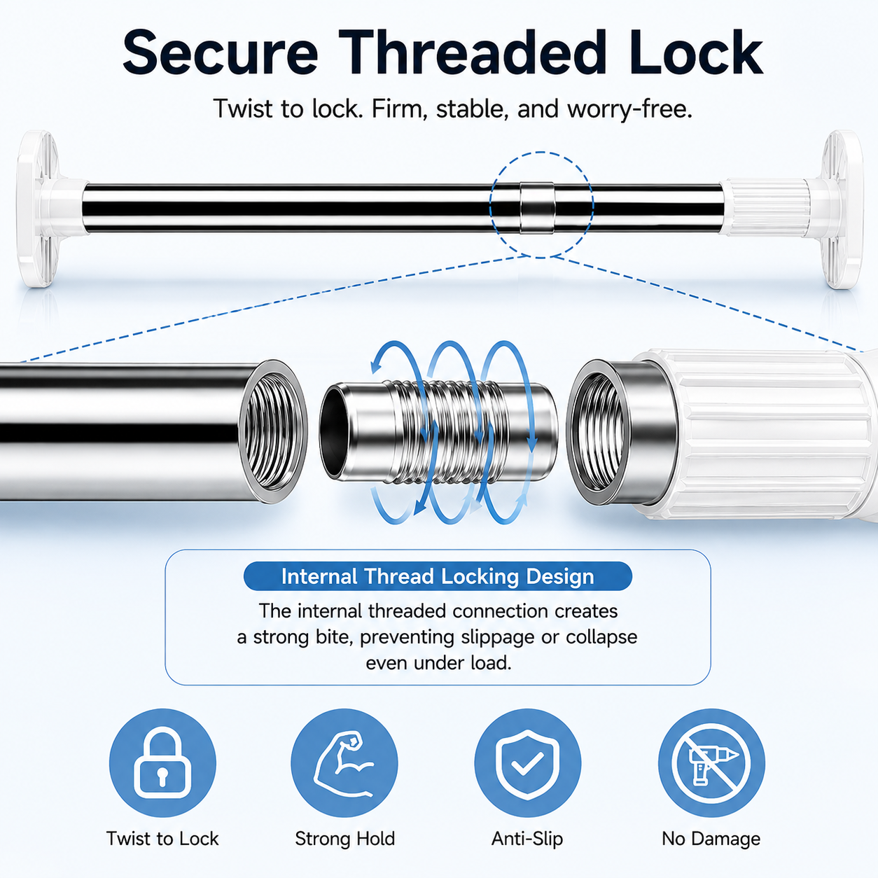 Drill-Free Length Adjustable Multipurpose Rod