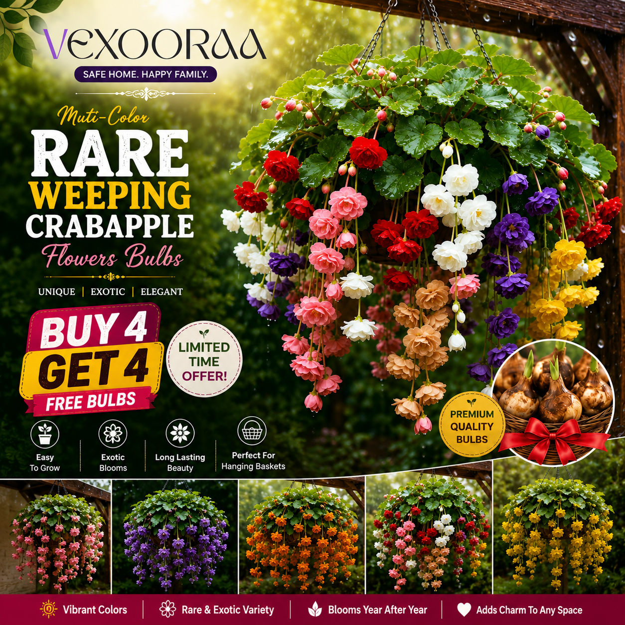 🌸【7 days germination】Last Day Up to 50% OFF💐Muti-Color Rare Weeping Crabapple Flowers Bulbs🌸Buy 4 Get 4 Free Bulbs🌸