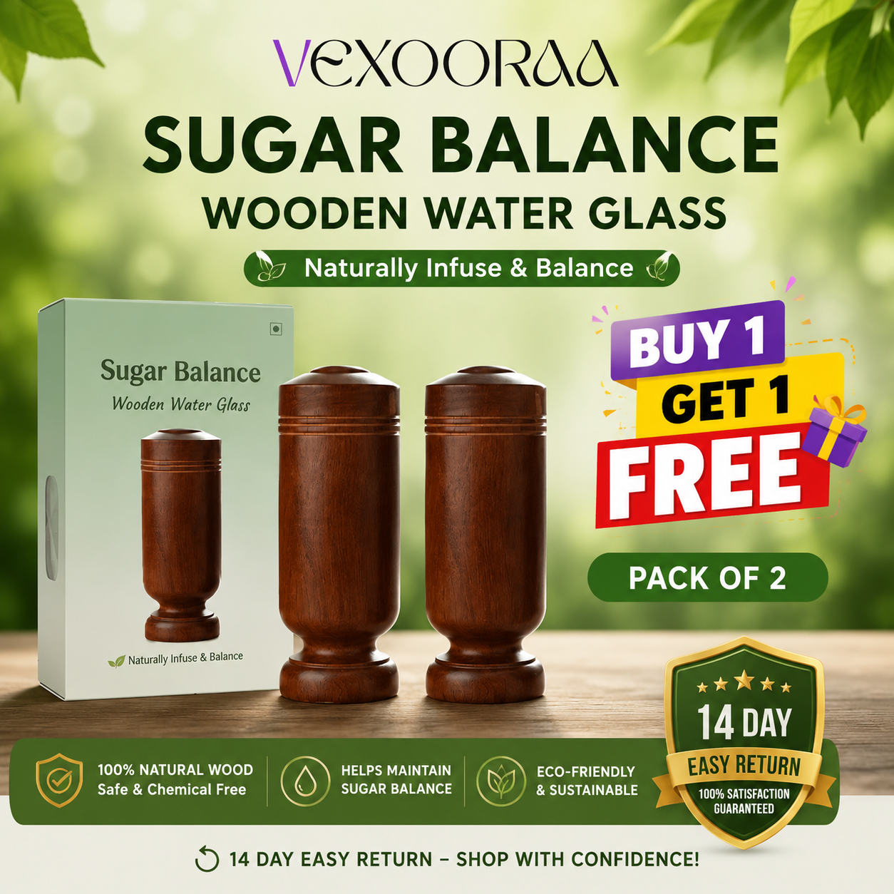 🥰HOT SALE 53% OFF🥰|Sugar Balance Vijaysar Wood Glass | BUY 1 GET 1 FREE 🎁 |
