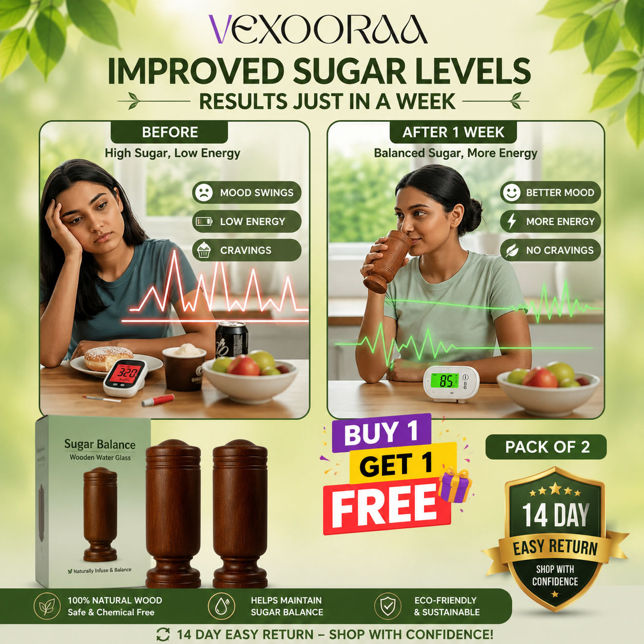 🥰HOT SALE 53% OFF🥰|Sugar Balance Vijaysar Wood Glass | BUY 1 GET 1 FREE 🎁 |