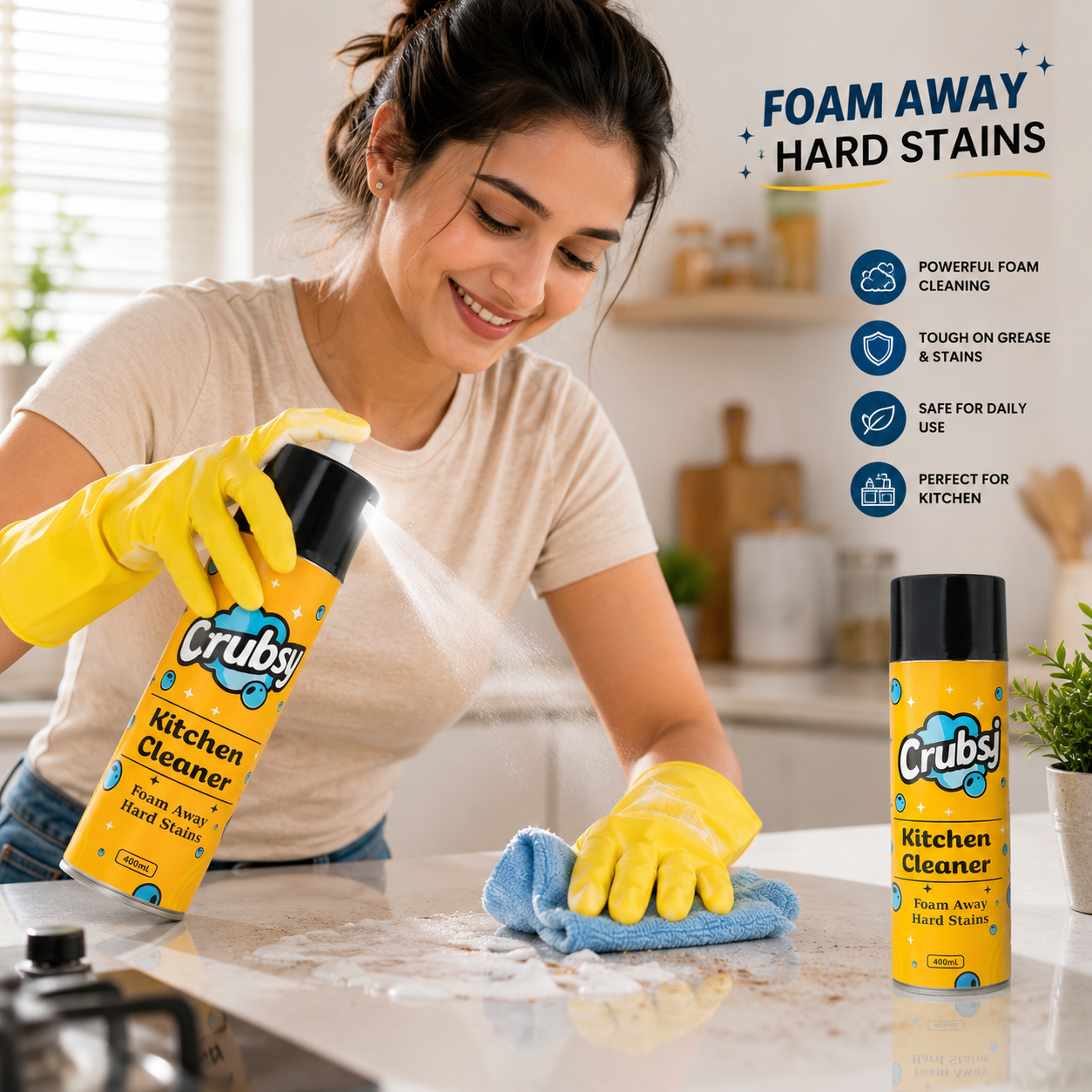 ✨HOT SELL 50% Off Today + BUY 1 GET 1 FREE✨ Crubsi Kitchen Cleaner Foam Spray (each 400ml) 🧽