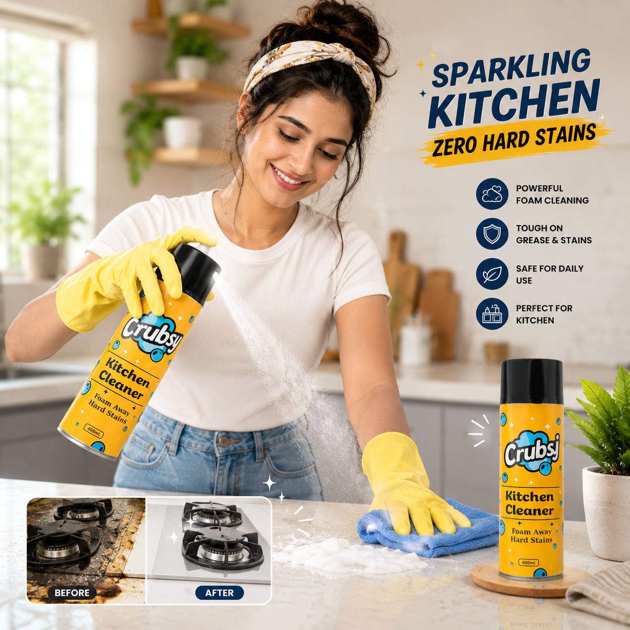 ✨HOT SELL 50% Off Today + BUY 1 GET 1 FREE✨ Crubsi Kitchen Cleaner Foam Spray (each 400ml) 🧽