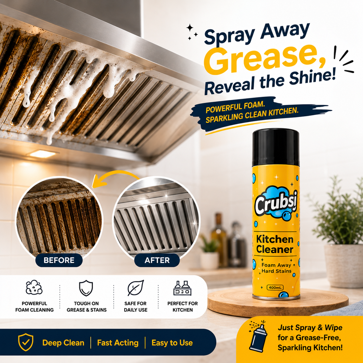 ✨HOT SELL 50% Off Today + BUY 1 GET 1 FREE✨ Crubsi Kitchen Cleaner Foam Spray (each 400ml) 🧽