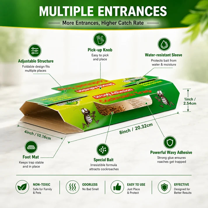 ✨HOT SELL 50% Off TODAY✨ BUY 1 GET 1 FREE ✨ LIMITED OFFER 🔥Cockroach Trap 🪳(20 PCS) | Strong Adhesive | Non-Toxic & Odorless | Easy to Use | Indoor Roach Killer