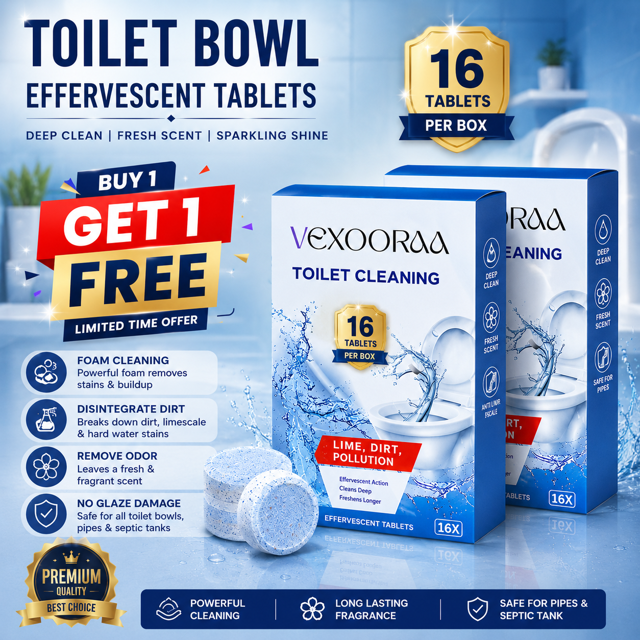 ✨HOT SELL 50% Off TODAY✨ BUY 1 GET 1 FREE ✨ LIMITED OFFER 🔥 Premium Toilet Cleaning Effervescent Tablets