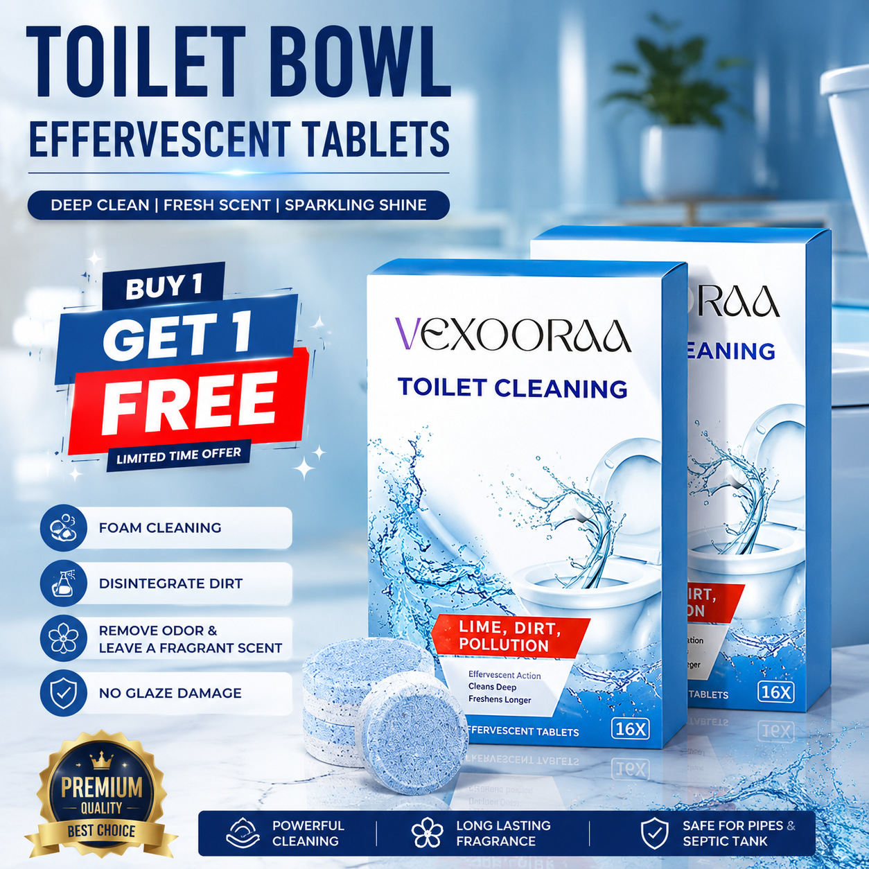 ✨HOT SELL 50% Off TODAY✨ BUY 1 GET 1 FREE ✨ LIMITED OFFER 🔥 Premium Toilet Cleaning Effervescent Tablets