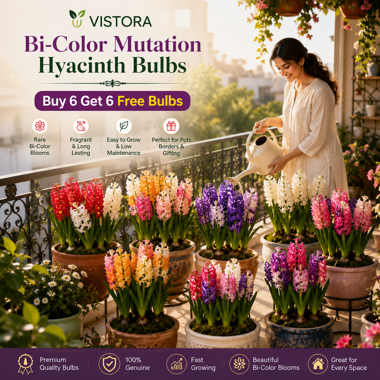 💐Bi-Color Mutation Hyacinth Bulbs🔥Buy 6 Get 6 Free Bulbs🔥